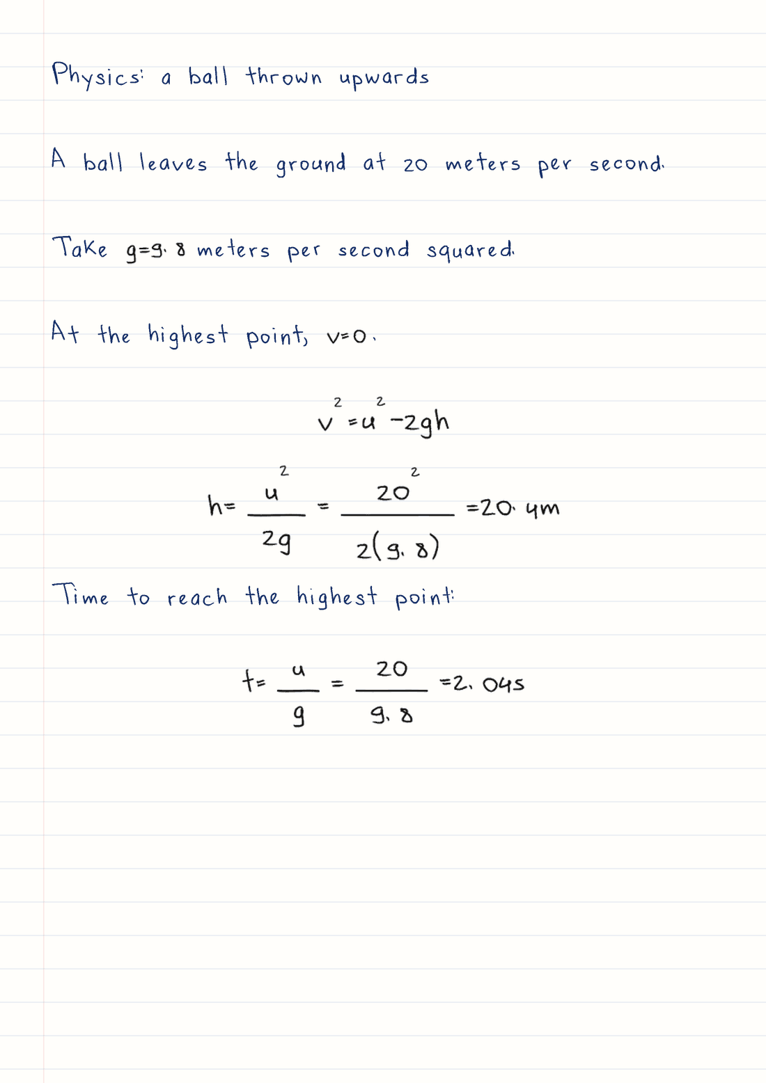 A freshly rendered handwritten motion and energy example